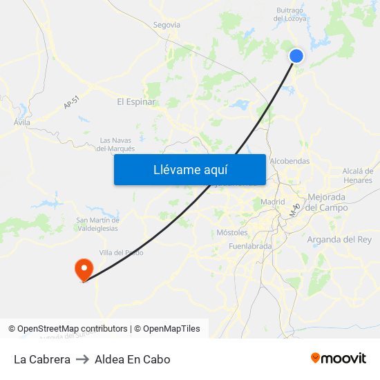 La Cabrera to Aldea En Cabo map