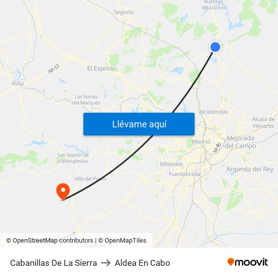 Cabanillas De La Sierra to Aldea En Cabo map