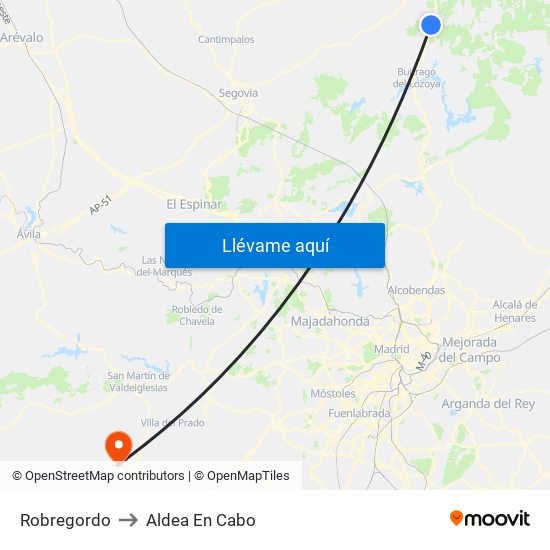 Robregordo to Aldea En Cabo map