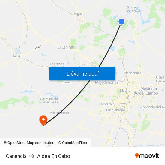 Canencia to Aldea En Cabo map