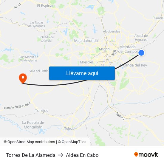 Torres De La Alameda to Aldea En Cabo map