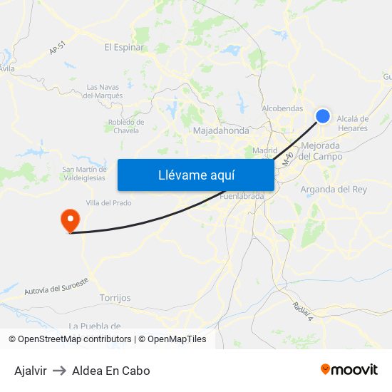 Ajalvir to Aldea En Cabo map