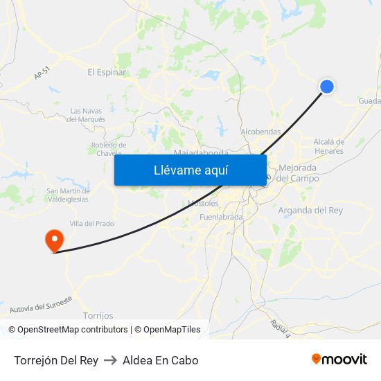 Torrejón Del Rey to Aldea En Cabo map