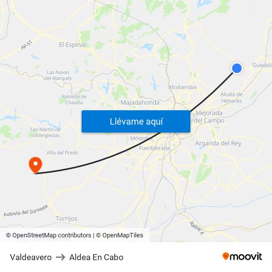 Valdeavero to Aldea En Cabo map