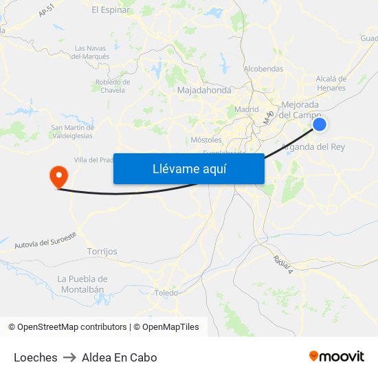 Loeches to Aldea En Cabo map