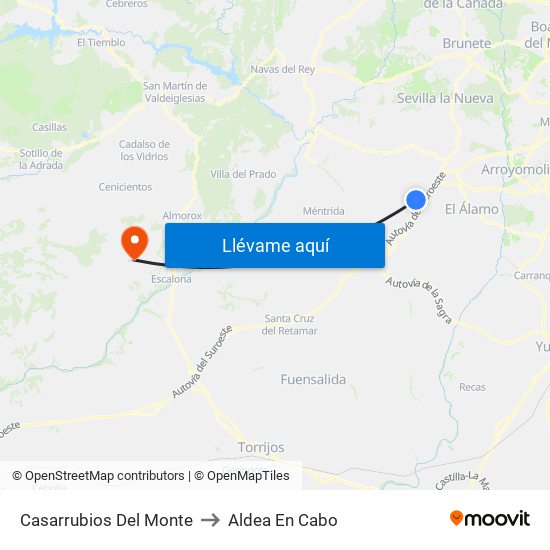 Casarrubios Del Monte to Aldea En Cabo map