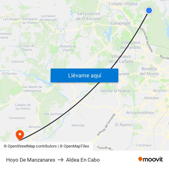 Hoyo De Manzanares to Aldea En Cabo map