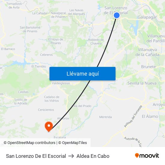 San Lorenzo De El Escorial to Aldea En Cabo map