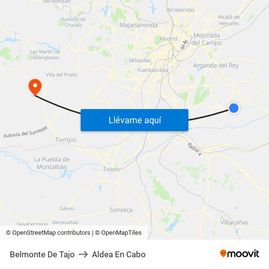 Belmonte De Tajo to Aldea En Cabo map