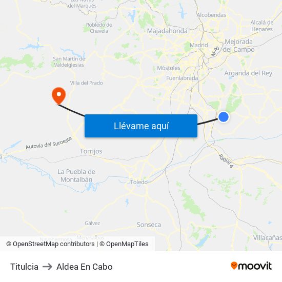 Titulcia to Aldea En Cabo map