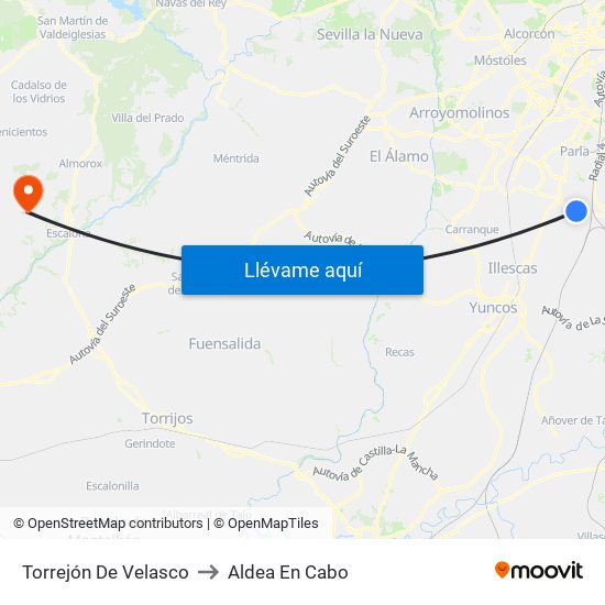 Torrejón De Velasco to Aldea En Cabo map