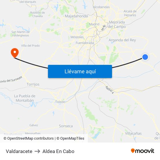 Valdaracete to Aldea En Cabo map