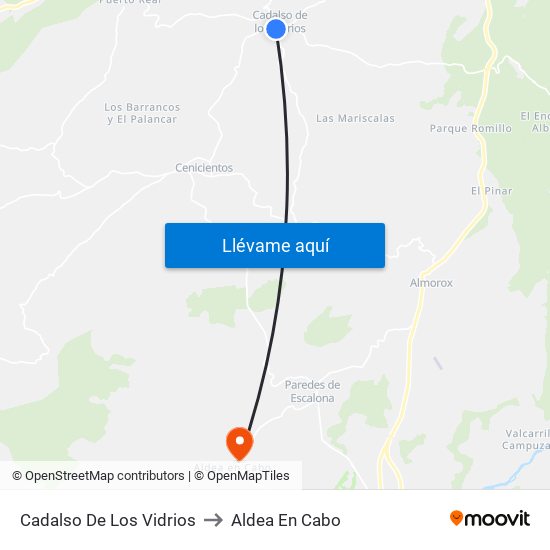 Cadalso De Los Vidrios to Aldea En Cabo map