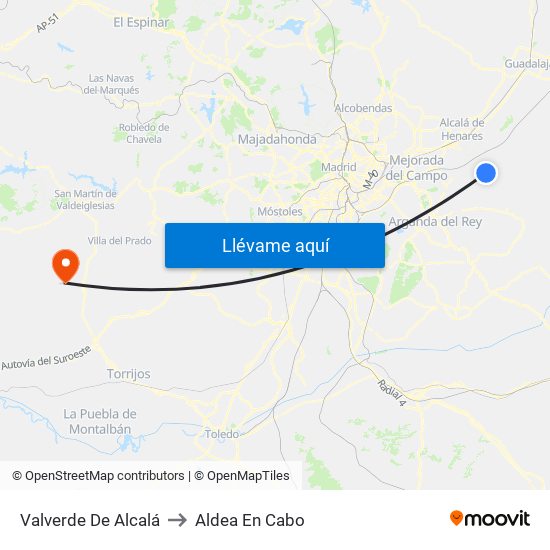 Valverde De Alcalá to Aldea En Cabo map