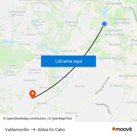 Valdemorillo to Aldea En Cabo map