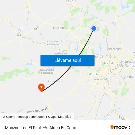 Manzanares El Real to Aldea En Cabo map