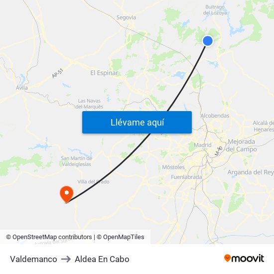 Valdemanco to Aldea En Cabo map