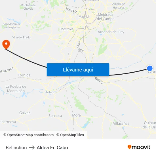 Belinchón to Aldea En Cabo map