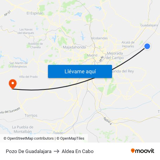Pozo De Guadalajara to Aldea En Cabo map