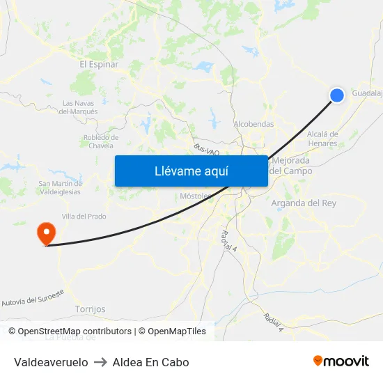 Valdeaveruelo to Aldea En Cabo map