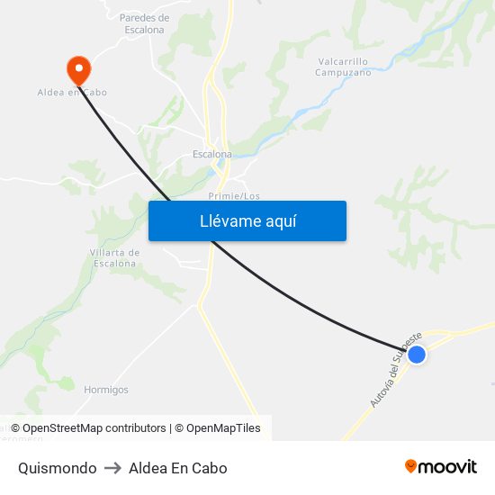 Quismondo to Aldea En Cabo map