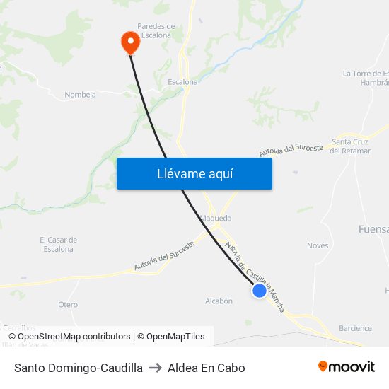Santo Domingo-Caudilla to Aldea En Cabo map