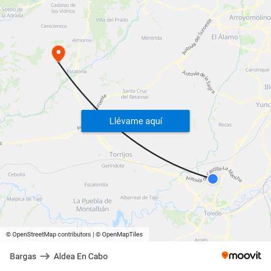 Bargas to Aldea En Cabo map