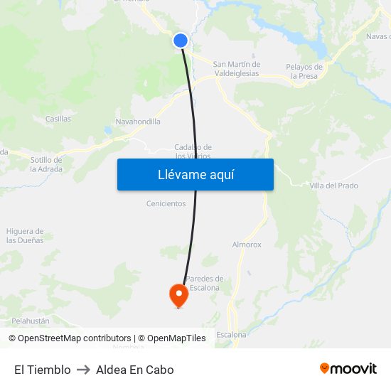 El Tiemblo to Aldea En Cabo map