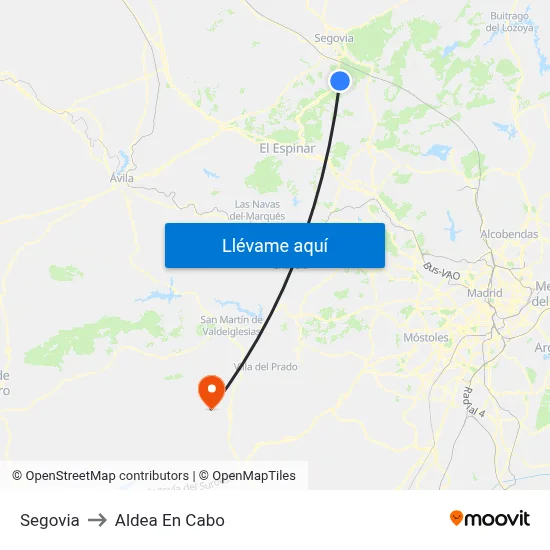 Segovia to Aldea En Cabo map