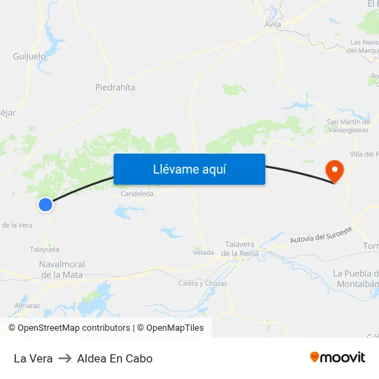 La Vera to Aldea En Cabo map