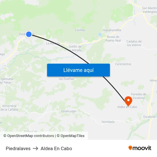 Piedralaves to Aldea En Cabo map