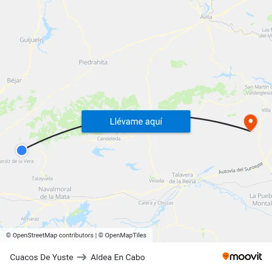 Cuacos De Yuste to Aldea En Cabo map