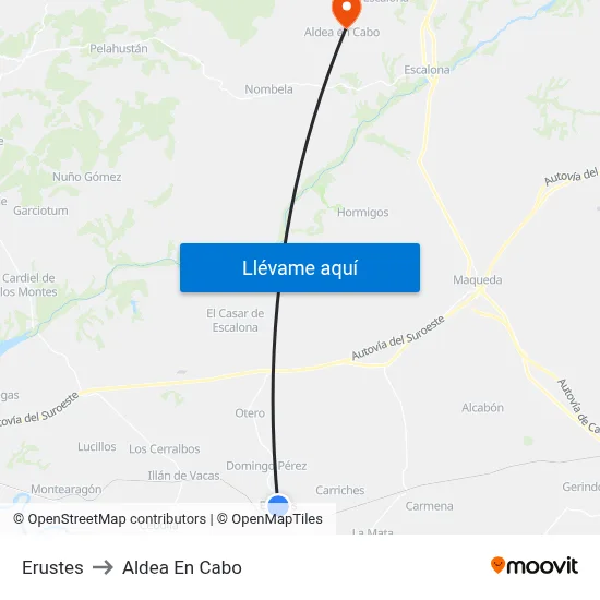 Erustes to Aldea En Cabo map