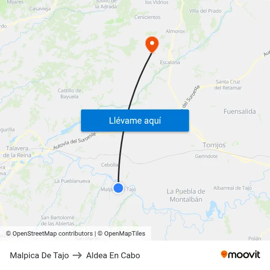 Malpica De Tajo to Aldea En Cabo map