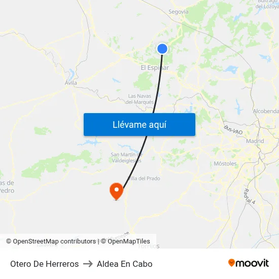 Otero De Herreros to Aldea En Cabo map