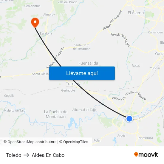 Toledo to Aldea En Cabo map