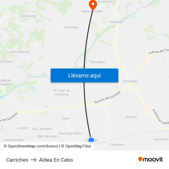 Carriches to Aldea En Cabo map
