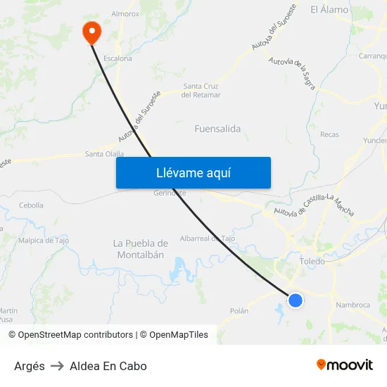 Argés to Aldea En Cabo map