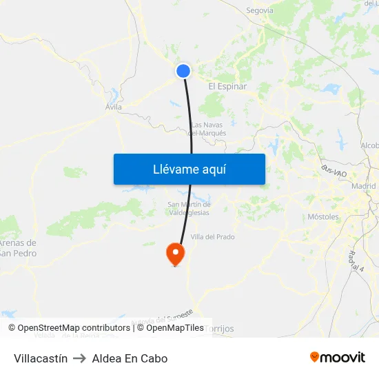Villacastín to Aldea En Cabo map