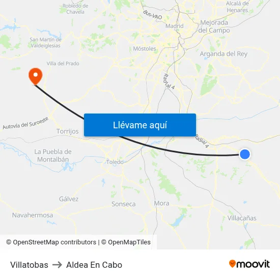 Villatobas to Aldea En Cabo map
