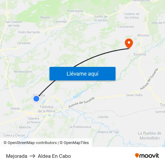 Mejorada to Aldea En Cabo map