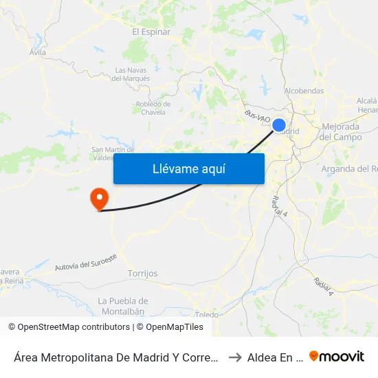 Área Metropolitana De Madrid Y Corredor Del Henares to Aldea En Cabo map