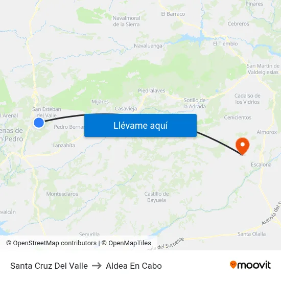 Santa Cruz Del Valle to Aldea En Cabo map