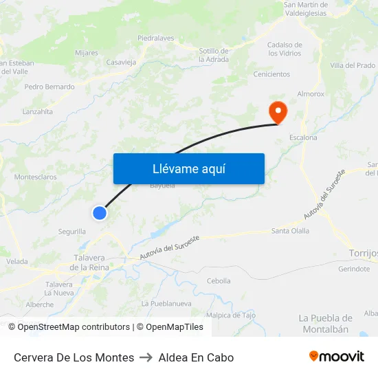 Cervera De Los Montes to Aldea En Cabo map