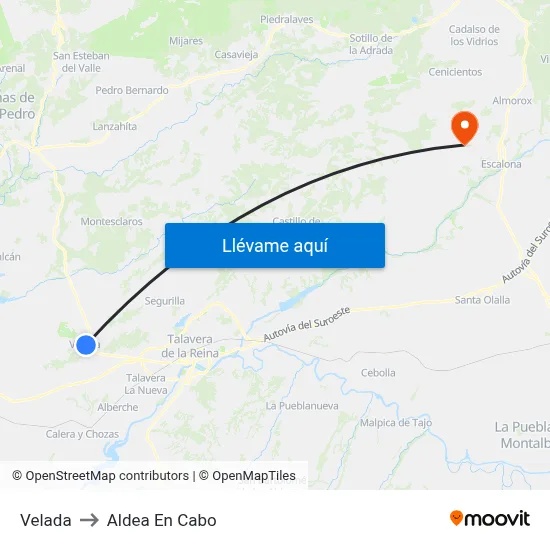 Velada to Aldea En Cabo map