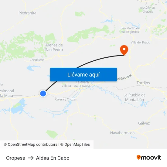 Oropesa to Aldea En Cabo map