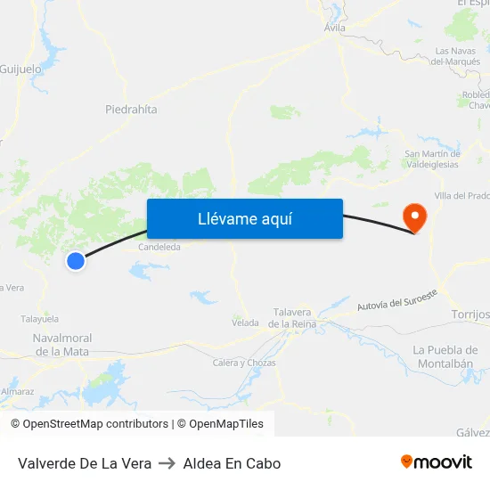 Valverde De La Vera to Aldea En Cabo map