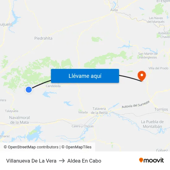 Villanueva De La Vera to Aldea En Cabo map
