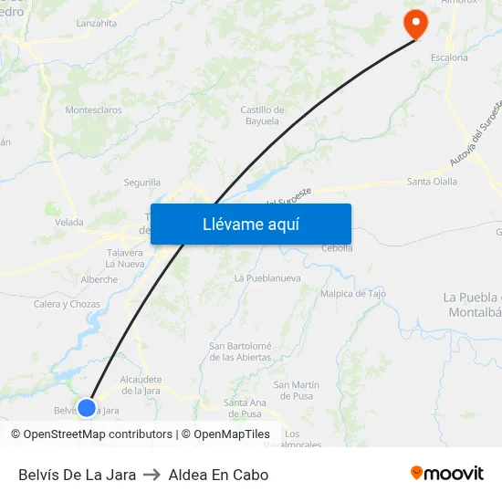 Belvís De La Jara to Aldea En Cabo map