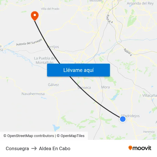 Consuegra to Aldea En Cabo map